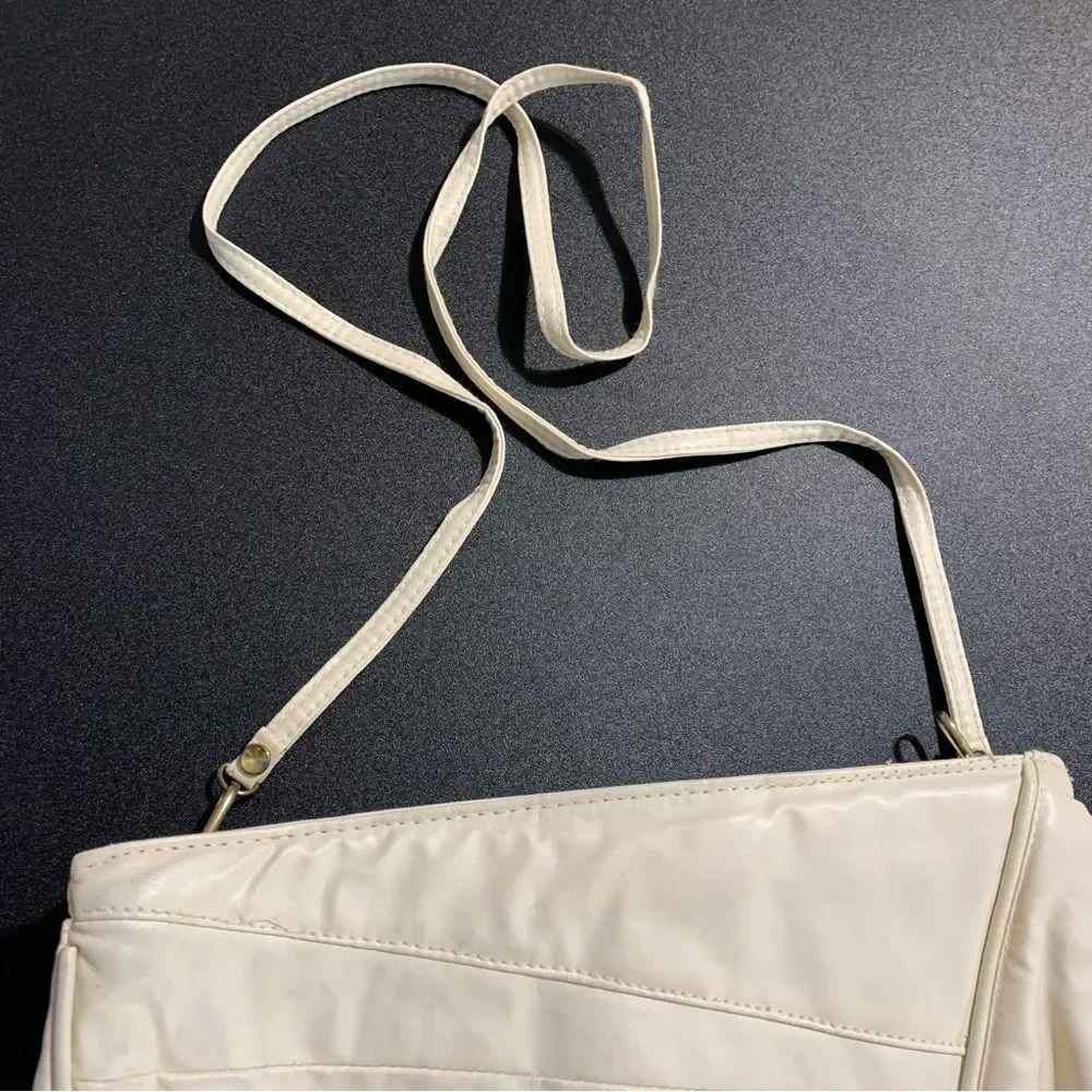 Vintage Purse White Cream Vegan Leather Clutch Shoulder Bag Special Occasion